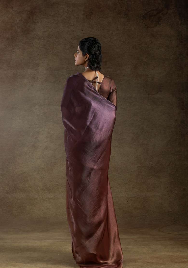 Gold Embroidery Work Silk Blend Saree Set - Indya