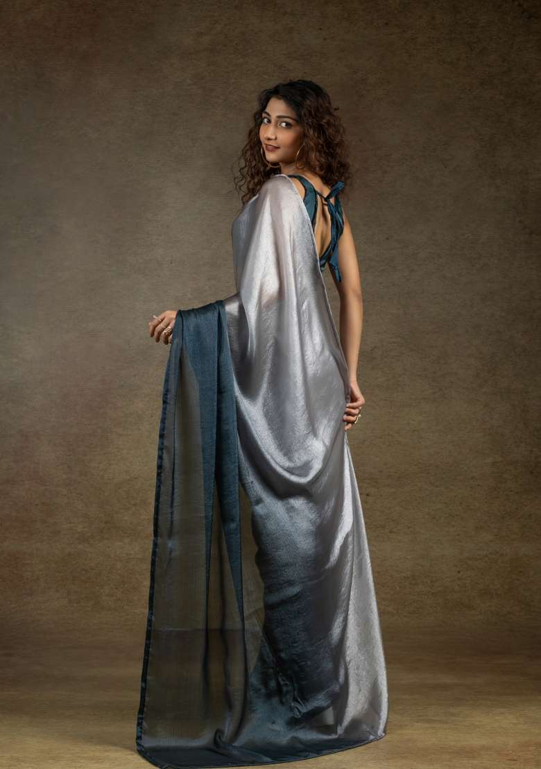 Chiku With Morpeach Work Silk Blend Saree Set with Embroidery for Diwali | Wedding & Festive Wear - Indya