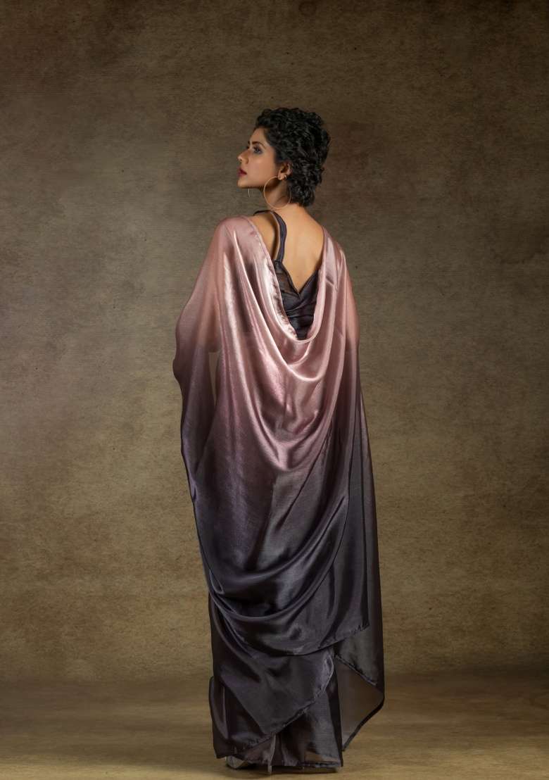 Peach Embroidery Work Silk Blend Saree Set for Diwali and Festive Wear - Indya