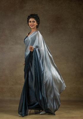 Grey Embroidery Work Silk Saree Set