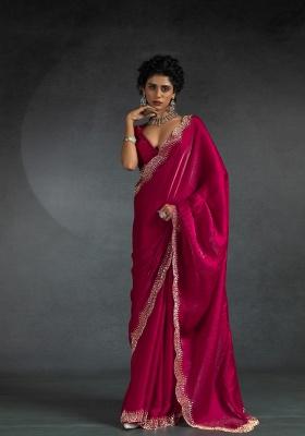 Red Heavy Hand Work Zircon Silk Saree Set