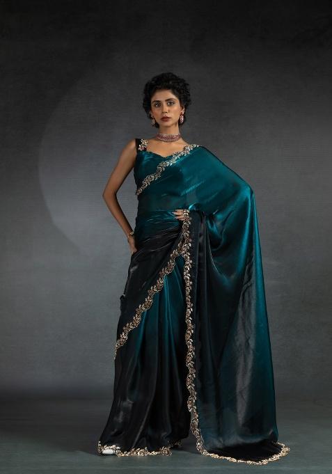 Rama Heavy Hand Work Zircon Silk Saree Set — view on Indya