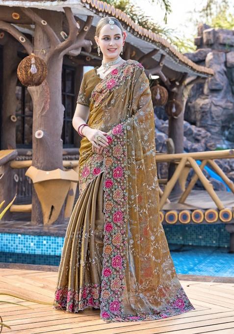 Gold Embrodery Wor Silk Saree Set