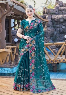 Morpeach Embrodery Wor Silk Saree Set