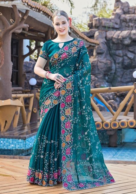 Morpeach Embrodery Wor Silk Saree Set