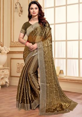 Gold Sequence Embroidery Silk Saree Set