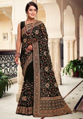 Black Embroidery Work Georgette Saree Set