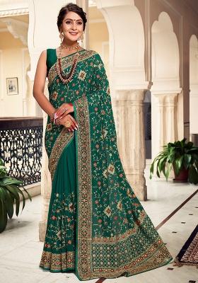 Rama Embroidery Work Georgette Saree Set