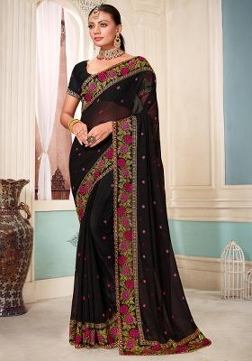 Black Embroidery Work Georgette Saree Set