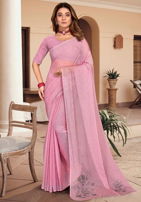 Dusty Pink Fix Stonework Silk Saree Set