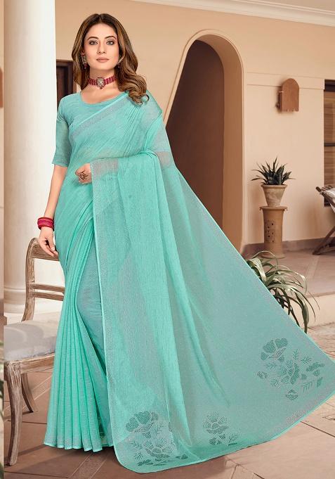 Blue Fix Stonework Silk Saree Set