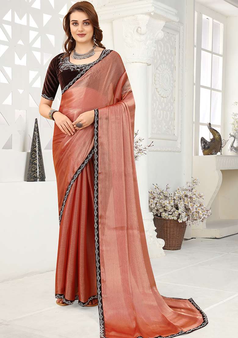 Dusty Rose Zarkan Border Organza Saree Set - Indya