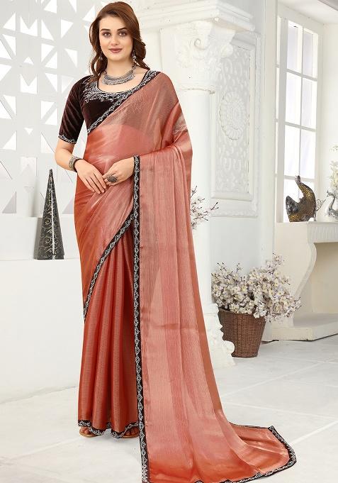Dusty Rose Zarkan Border Organza Saree Set