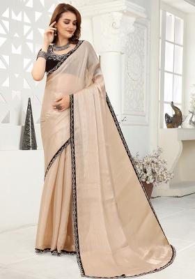 Cream Zarkan Border Organza Saree Set