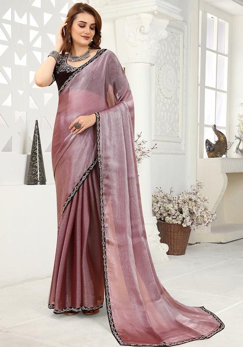 Purple Zarkan Border Organza Saree Set