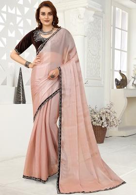 Peach Zarkan Border Organza Saree Set