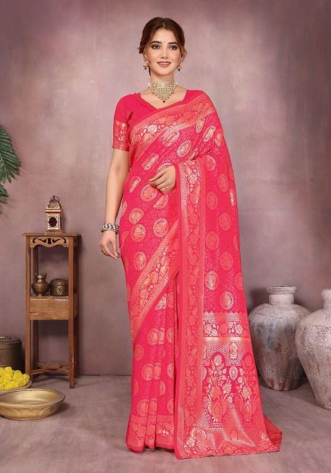 Orange Woven Design Silk Saree Set