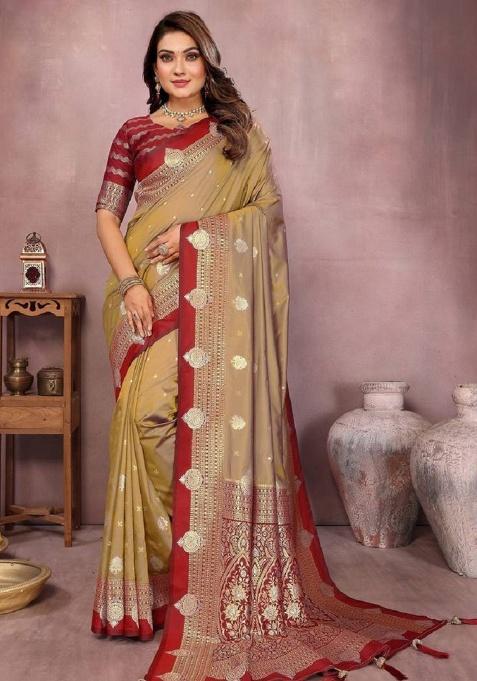 Golden Zari Work Silk Saree Set
