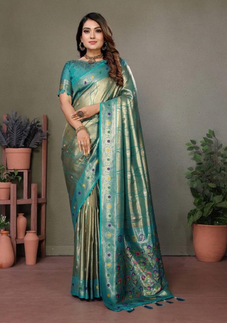 Rama Leheriya Print Silk Saree Set