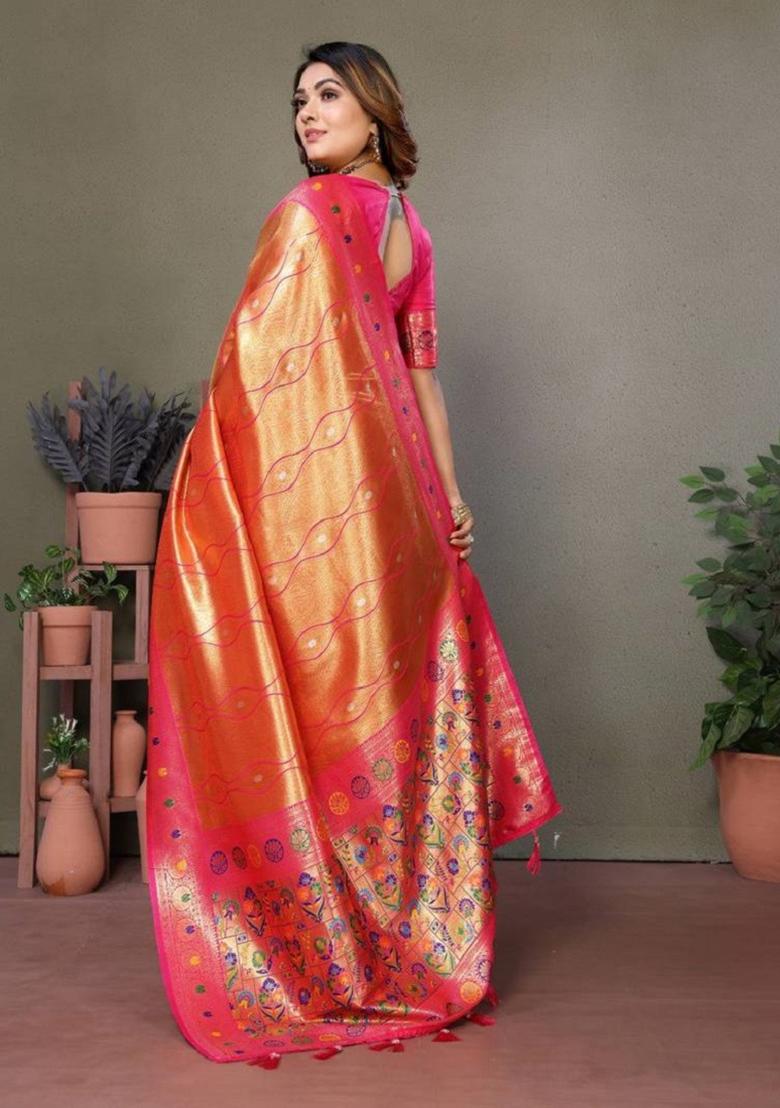 Orange Leheriya Print Silk Saree Set