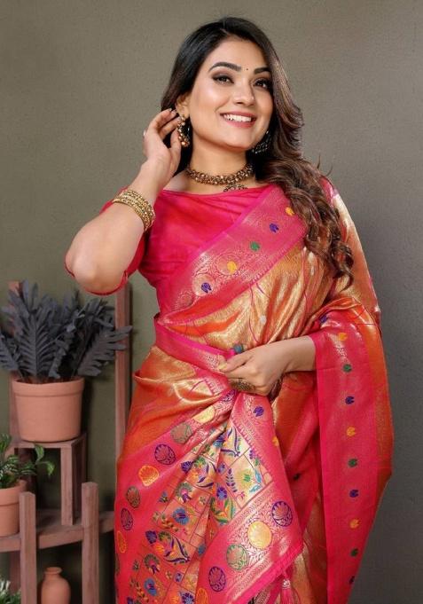 Orange Leheriya Print Silk Saree Set