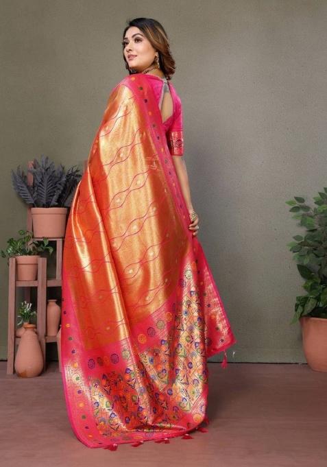 Orange Leheriya Print Silk Saree Set