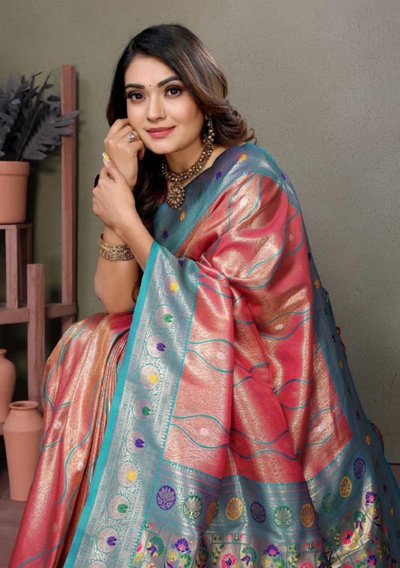 Coral Leheriya Print Silk Saree Set