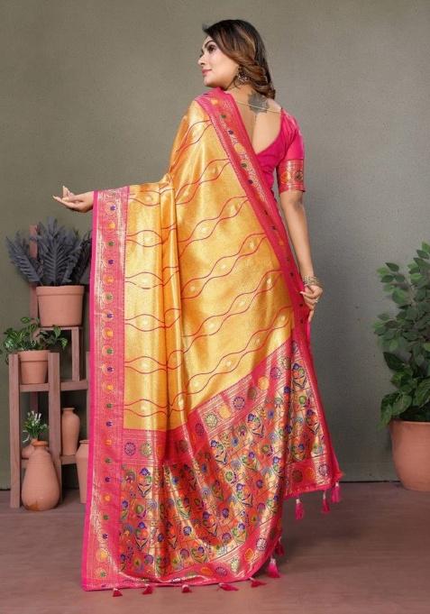 Yellow Leheriya Print Silk Saree Set