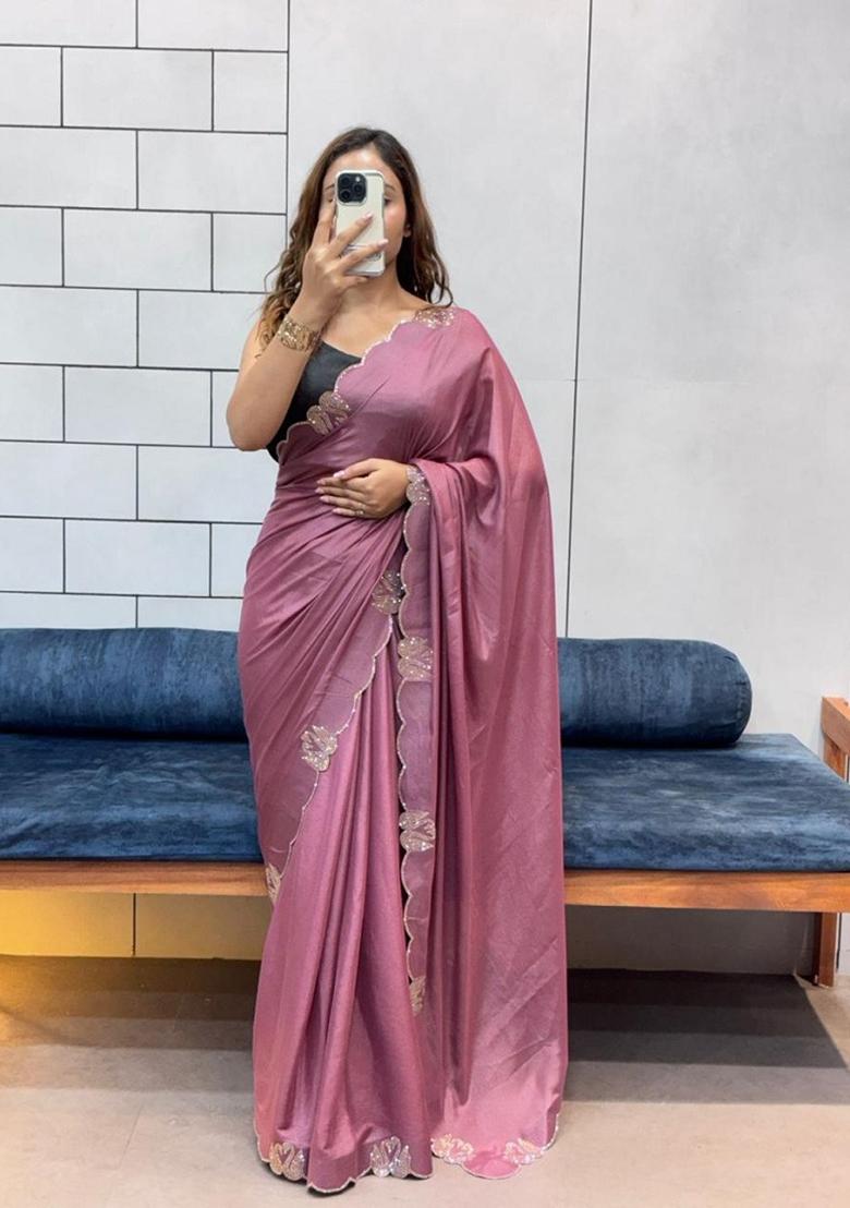 Onion pink Siroski Diamond Work Silk Saree Set