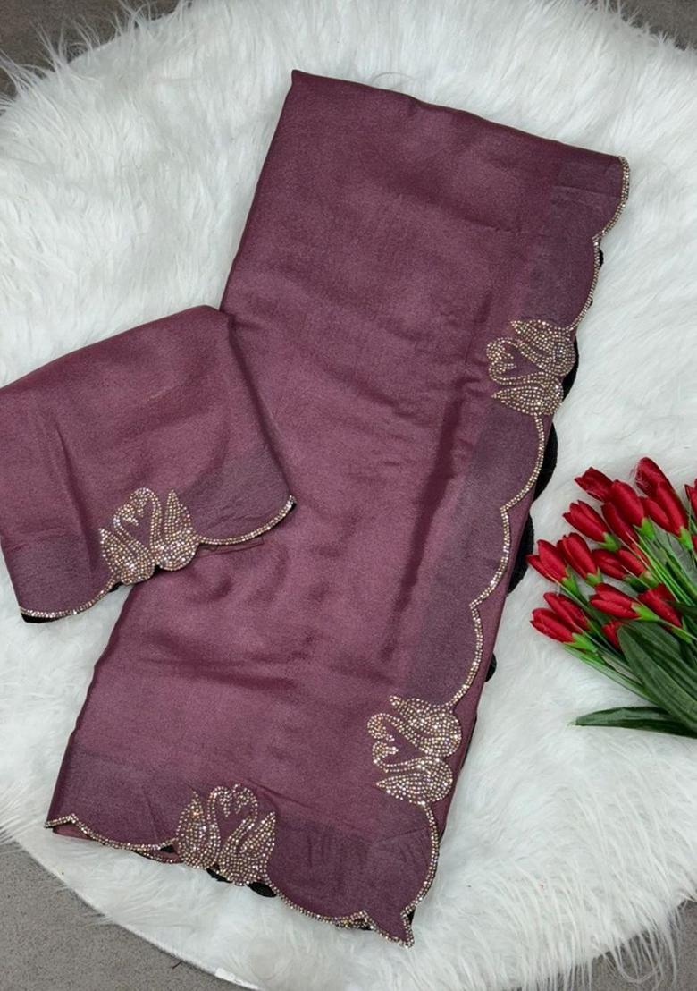 Onion pink Siroski Diamond Work Silk Saree Set