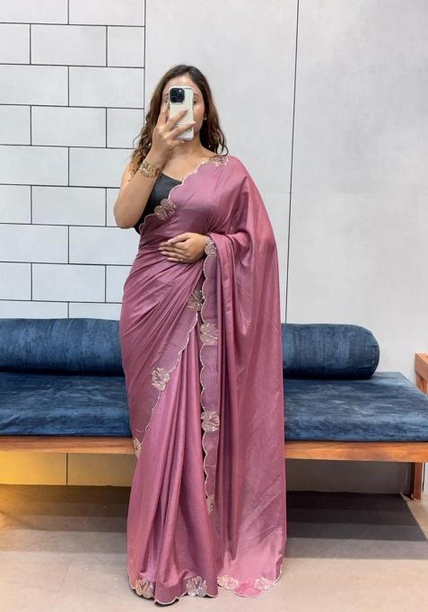 Onion pink Siroski Diamond Work Silk Saree Set