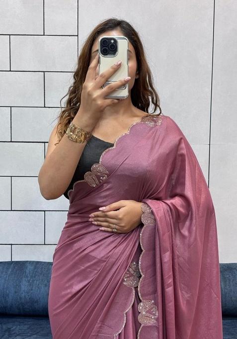 Onion pink Siroski Diamond Work Silk Saree Set