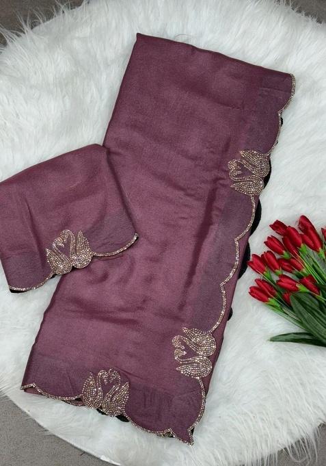 Onion pink Siroski Diamond Work Silk Saree Set