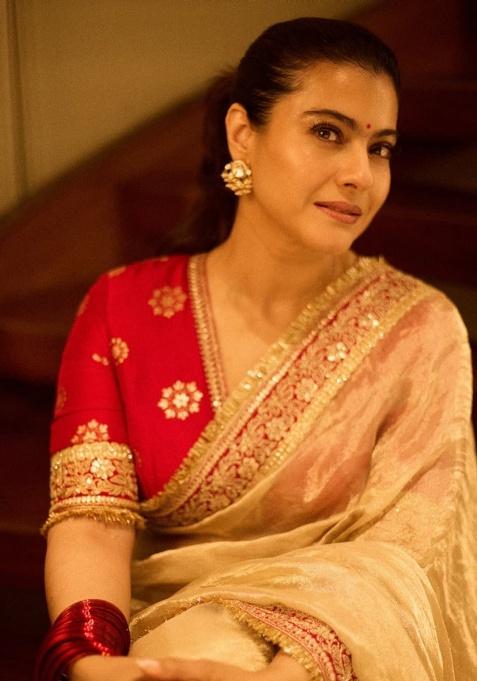 Cream Sequence Work Silk Saree Set