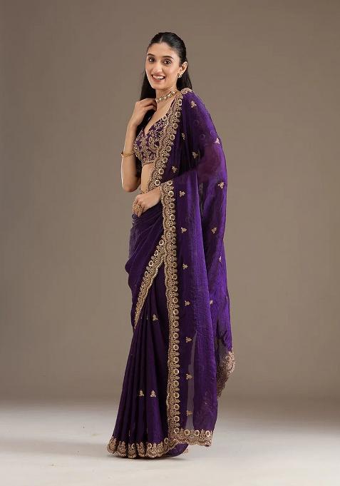 Purple Sequence Work Silk Saree Set