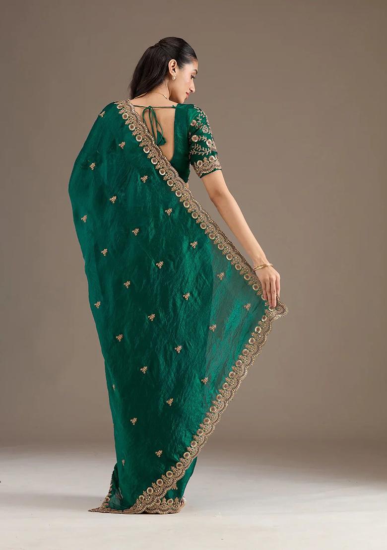 Green Sequence Work Silk Saree Set