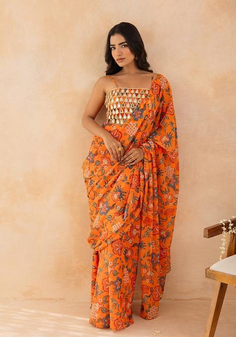 Yellow Embellished Georgette Saree