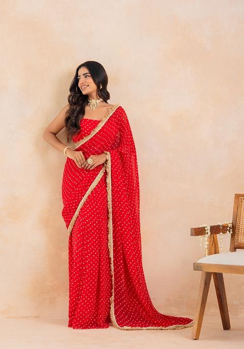 Red Printed Georgette Saree
