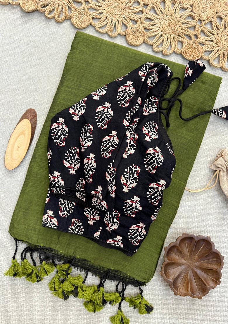 Green Ikat Silk Saree Set