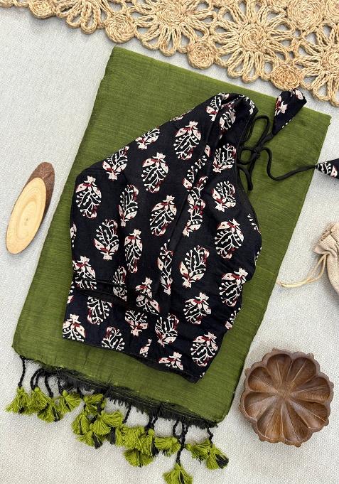 Green Ikat Silk Saree Set