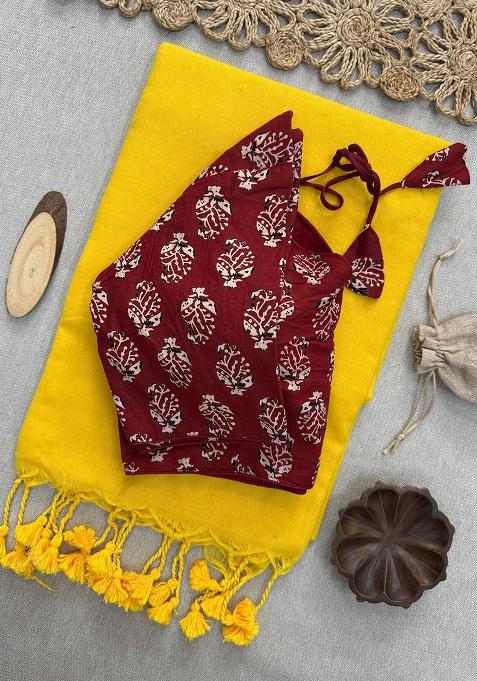 Yellow Ikat Silk Saree Set