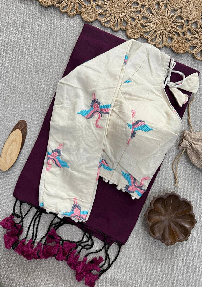 Wine Ikat Silk Saree Set