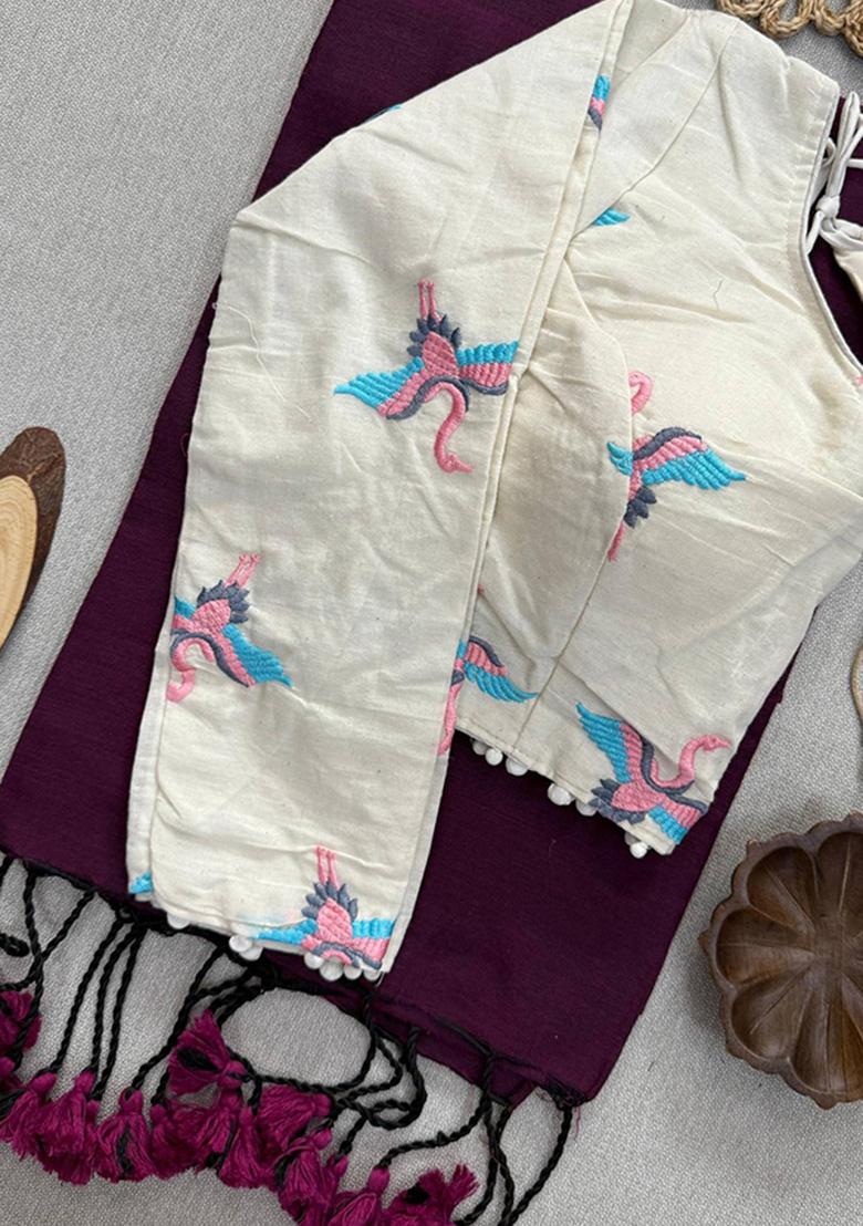 Wine Ikat Silk Saree Set