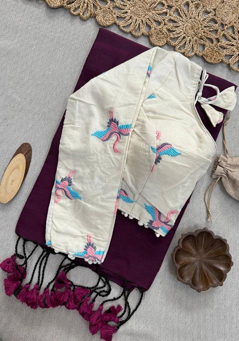 Wine Ikat Silk Saree Set