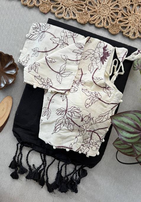 Black Ikat Silk Saree Set