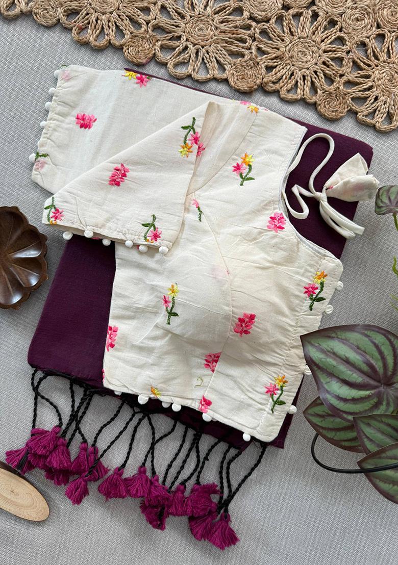 Wine Ikat Silk Saree Set