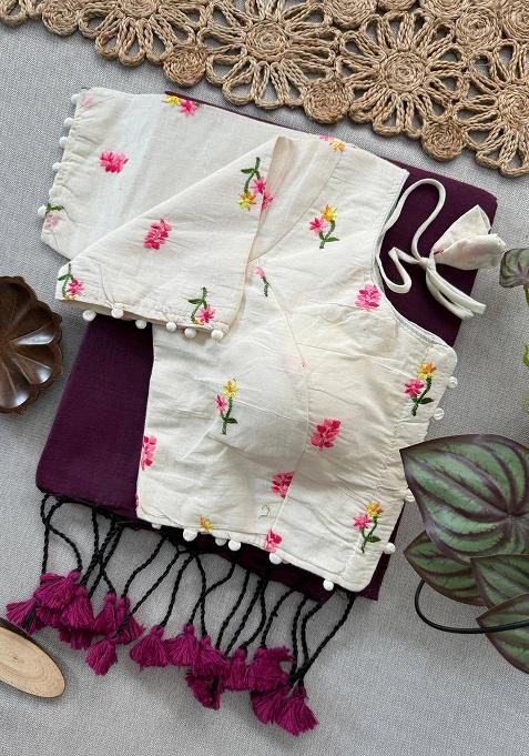 Wine Ikat Silk Saree Set