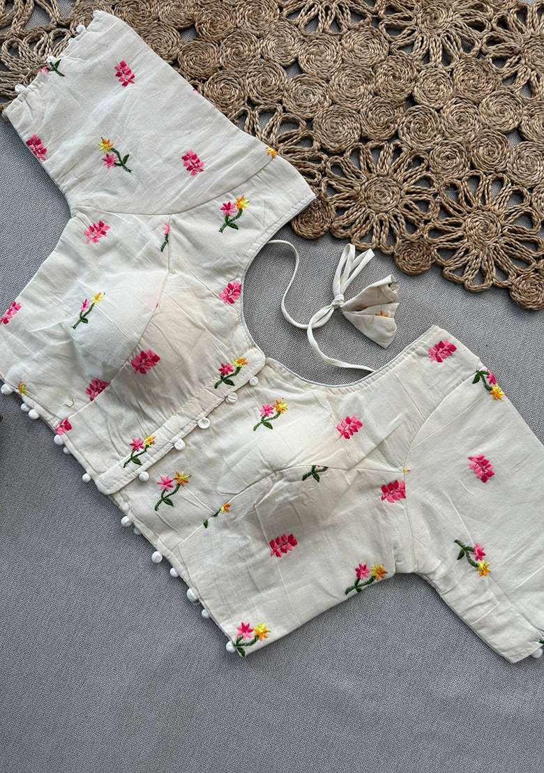 Baby Pink Ikat Silk Blend Saree Set - Indya