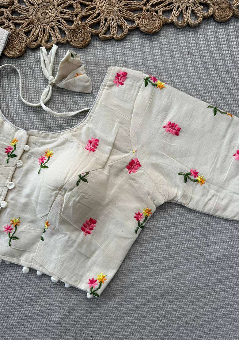 Baby Pink Ikat Silk Blend Saree Set - Indya
