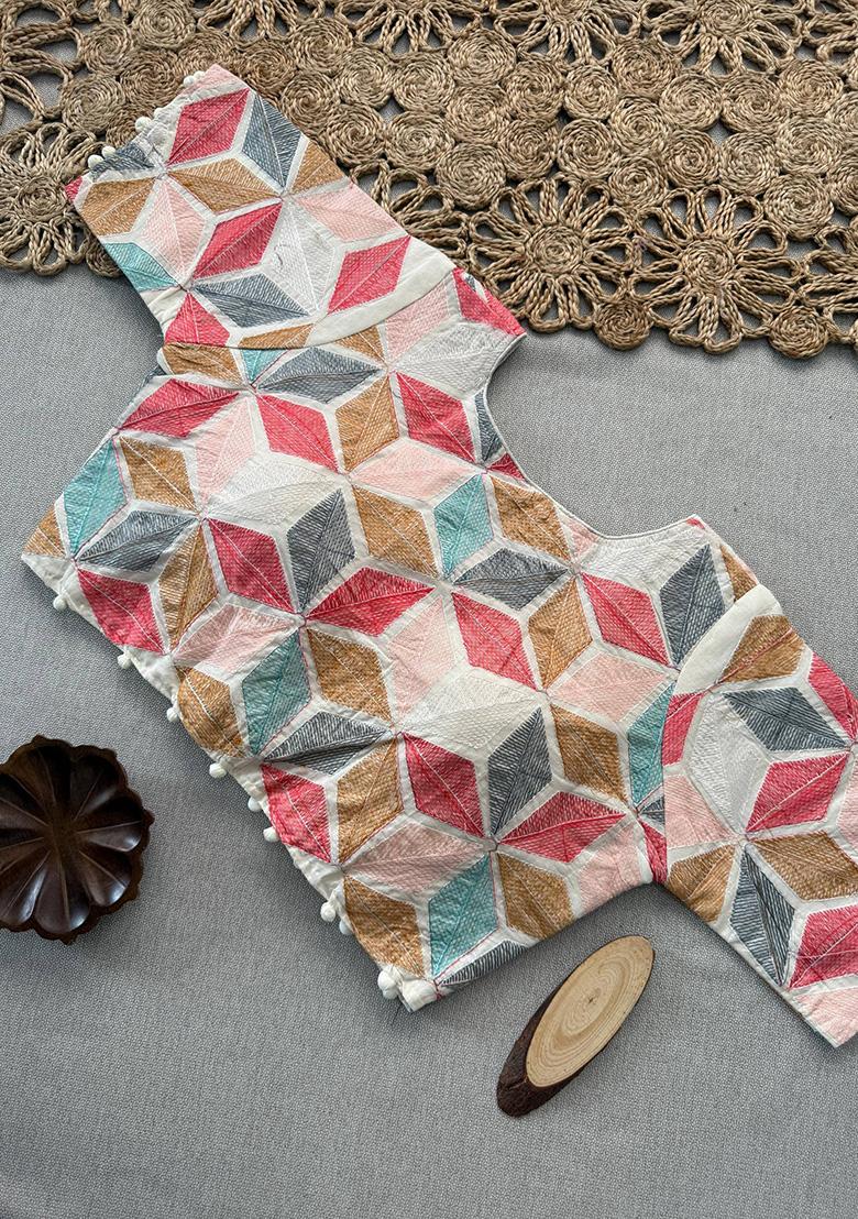 Peach Ikat Silk Saree Set